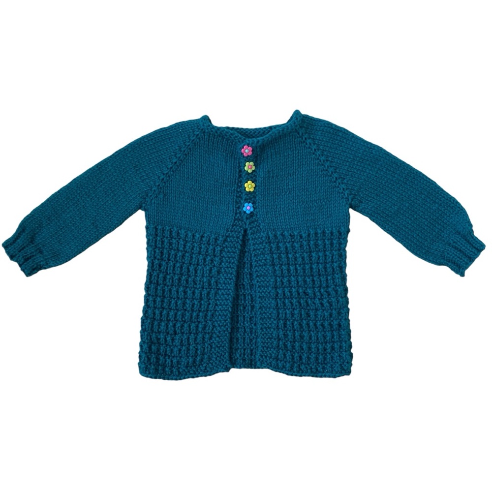 HANDMADE WOOL Cardigan Merino Blend Sweater Top Hand Knit Cozy Stitch Floral